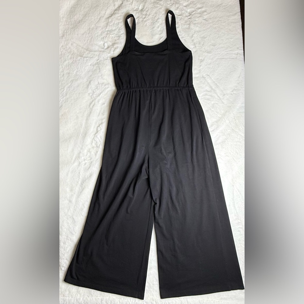 Eileen Fisher Black Cotton Blend Sleeveless Wide Leg Cropped Jumpsuit - Picture 6 of 15